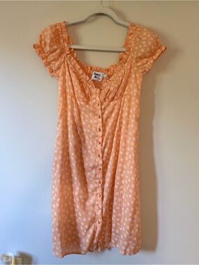 Princess Polly Peach Floral Mini Dress Puff Sleeve Button Front US 6